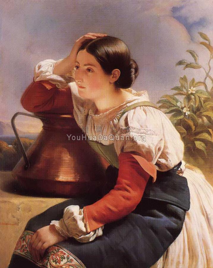 Young Italian Girl by the Well - 弗朗兹·夏维尔·温特哈特